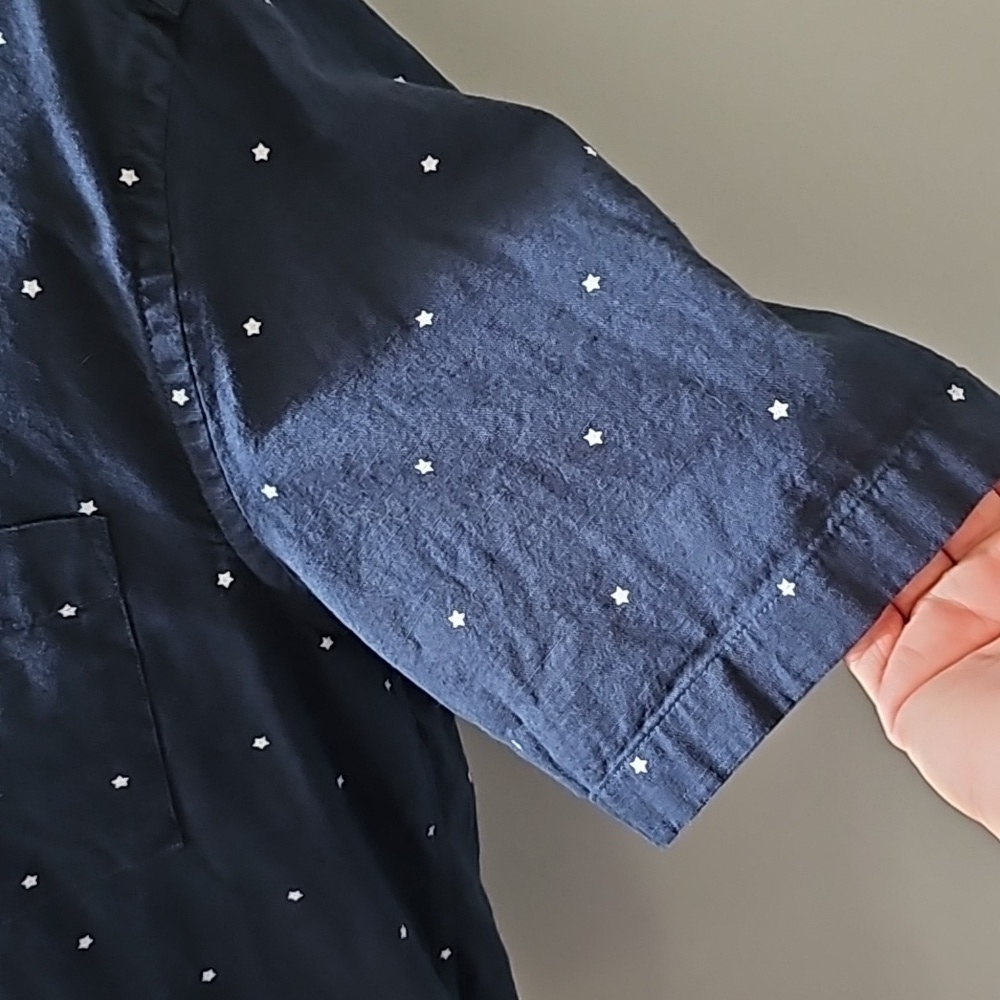 H&M L.O.G.G Navy Blue Button Down Short Sleeve Shirt with Star Print - Picture 6 of 11